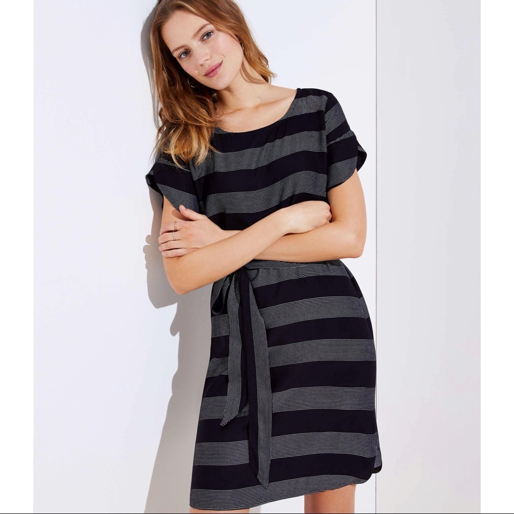 LOFT Petal Sleeve Tie Waist Dress